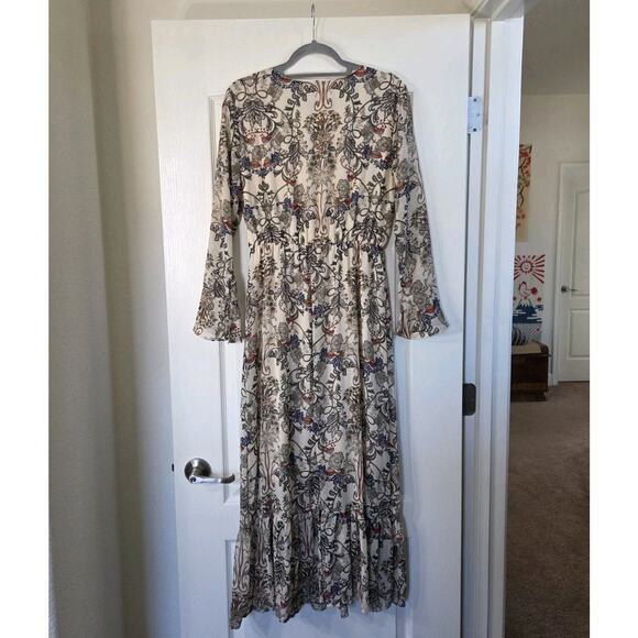 Fraiche By J Romantic Boho Neutral Floral Fall Hippie Maxi Dress, Size Large - Picture 8 of 13